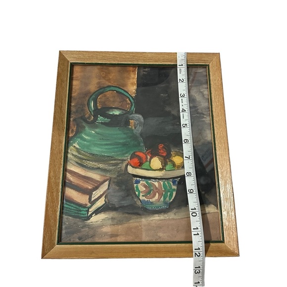 Vtg Signed Boden Water Color on Paper Still Life Books Fruit Vase Jug 11x9.5” EC - Picture 9 of 10